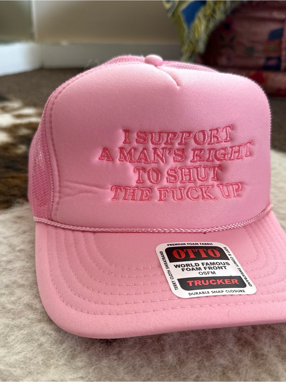OTTO Pink Foam-Front Trucker Hat with Embroidered Slogan